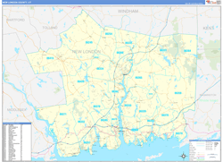 New London County, CT Wall Map Zip Code Basic Style 2026
